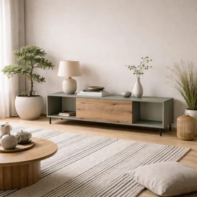 The Range Spentrup TV Cabinet Olive Natural 1 Door - Green and Natural