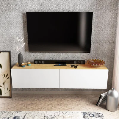 The Range Sapphire Oak and White Poli Floating Wall Mounted TV Stand for TVs up to 70" - Oak and White