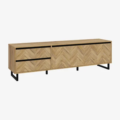 The Range Wyld Haus Hanover Natural Oak-Effect TV Unit, Chevron Panels, 1 Door 2 Drawers - Natural