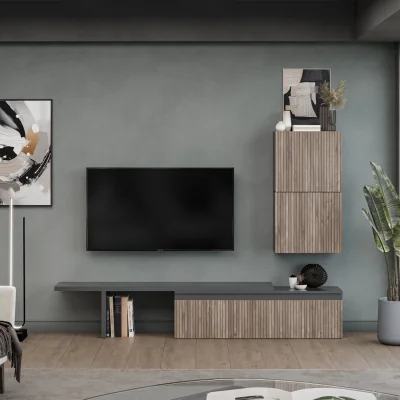 The Range Bezier Wall Mounted Entertainment Center - Black and Alina Pattern
