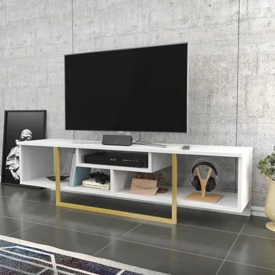 The Range Astona Wide TV Stand - White and Gold  - White