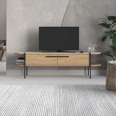 The Range Otis Modern TV Stand Multimedia Centre TV Unit - Oak - White Marble Effect