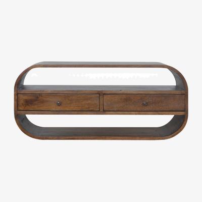 The Range Chestnut Curved Edge Media Unit With 2 Drawers - Orange