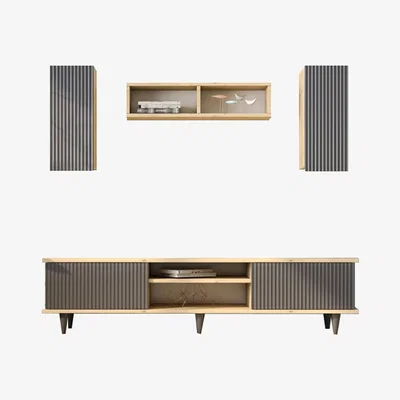 The Range NERO TV Cabinet  and Shelving Set, Oak-Anthracite - Oak-Anthracite