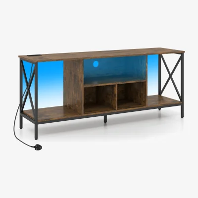 The Range Entertainment Center TV Stand with LED Lights And Power Outlets-Brown - Brown