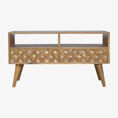 The Range Diamond Carved 2 Drawer, 2 Slot TV Unit - Orange