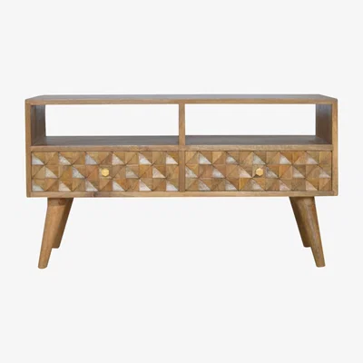 The Range Diamond Carved 2 Drawer, 2 Slot TV Unit - Orange