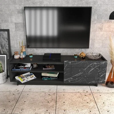 The Range Black and Marble Effect Valantina 140 cm Wide TV Stand