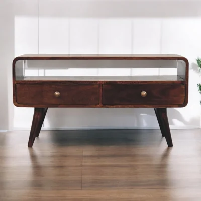 The Range Solid Wood Curved California Walnut Media Unit - Brown