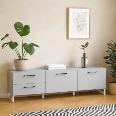 The Range Coimbra Light Grey TV Unit 2 Doors 2 Drawers - Grey