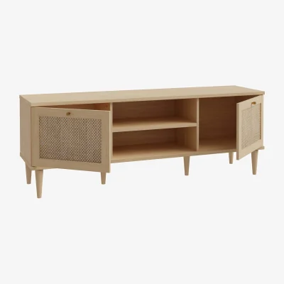 The Range Mallowmoss Wide Rattan TV Unit, Pale Wood, 2 Doors 1 Shelf - Natural