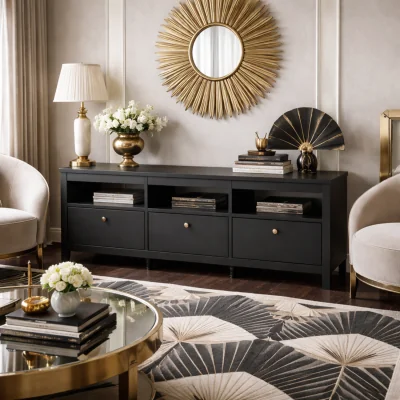 The Range Gossmere Matt TV Unit 3 Drawers - Black