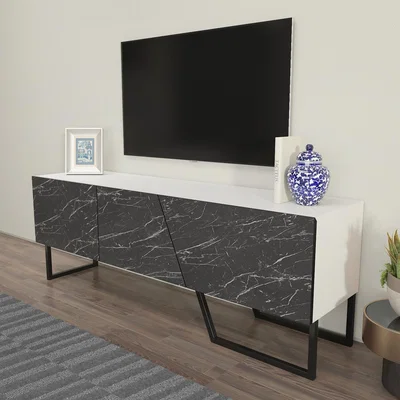 The Range Parla 150cm Modern TV Unit with Metal Legs - White & Black Marble Effect