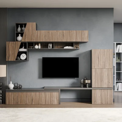The Range Versailles  Wall Mounted Entertainment Center - Black and Alina Pattern