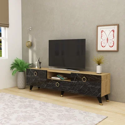 The Range Suny TV Stand and Media Console - Sapphire Oak & Black Marble Effect