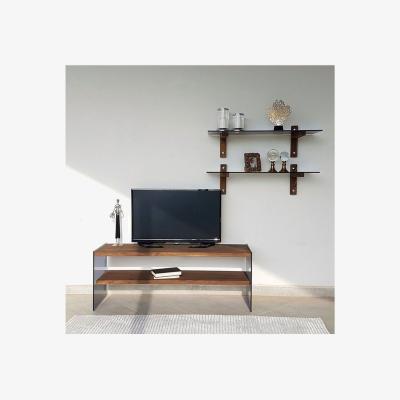 The Range Solid Wood and Glass TV Unit Shelves Tv102 Smoked Walnut - Smoked & Walnut