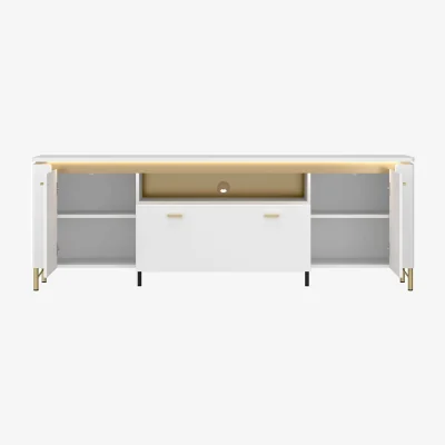 The Range Maribo White Gloss TV Cabinet - 2 Doors 1 Drawer, Gold Metal Legs - White