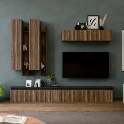 The Range Porto Wall Mounted Entertainment Center - Black and Alina Pattern