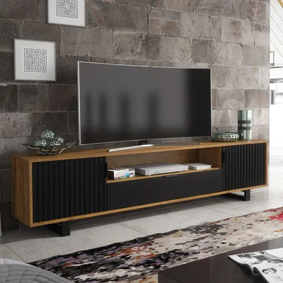 The Range Blackridge TV Unit 200cm - Dark Oak & Black (Matt)