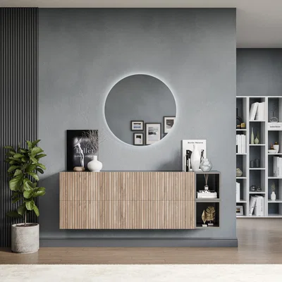 The Range Leuven Wall Mounted Entertainment Center - Black and Alina Pattern