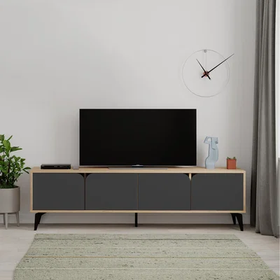 The Range Spark TV Cabinet with Legs 4-Door Storage for 65" TVs 180cm - Oak - Silky Black