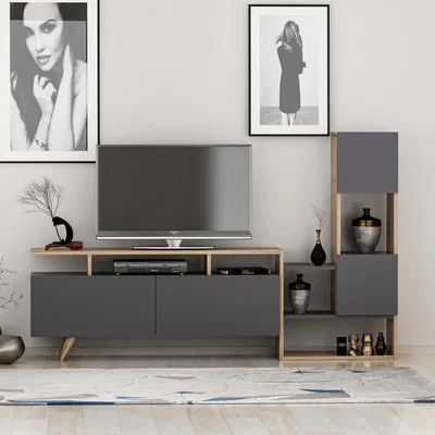 The Range Dapne TV Stand and Media Console - Dark Oak & Anthracite