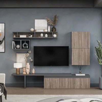 The Range Bergen Wall Mounted Entertainment Center - Black and Alina Pattern
