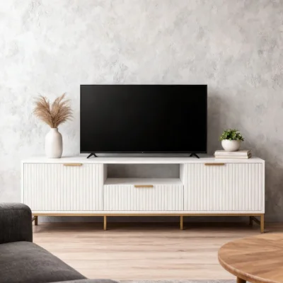 The Range TV Cabinet White TV Unit with 1 Drawer  2 Door - White