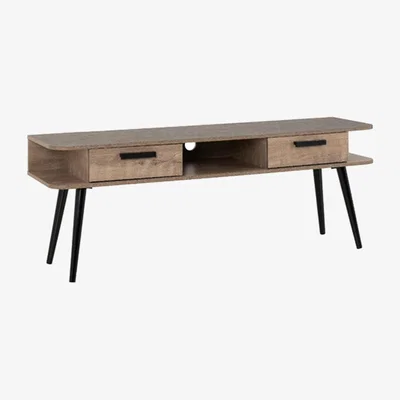 The Range Saxton 2 Drawer TV Unit - Medium Oak and Concrete Effect