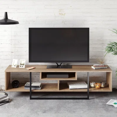 The Range Walnut and Black Astona 150cm Wide TV Stand for TVs up to 65'' - Walnut and Black