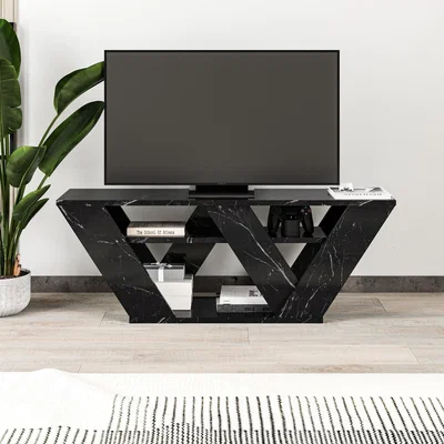 The Range Pipralla Modern TV Stand Multimedia Centre With Shelves - Black Marble Effect
