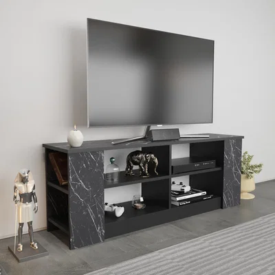 The Range Space Modern TV Unit TV Stand for TVs up to 55" - Black&Black Marble Effect