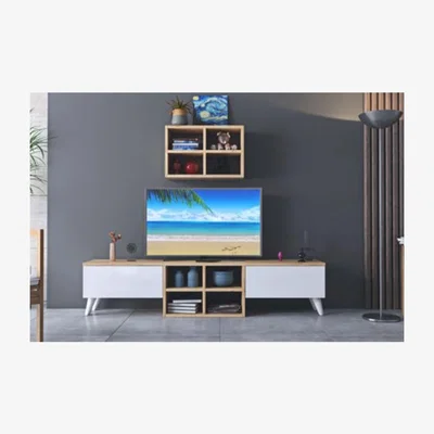 The Range Leroy TV Unit Stand, White and Oak - White, Oak
