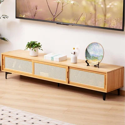 The Range Wooden TV Stand with Breathable Sliding Doors - Natural