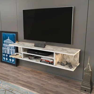 The Range Pivot 120cm Wide Floating TV Stand - White Marble Effect