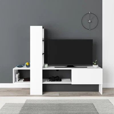 The Range Brisa 3-Tier Modern TV Unit with Integrated Bookcase 50" - White - Anthracite