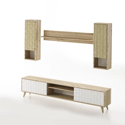 The Range KRO  TV UnitEnteratinment Cabinet With Shelving, Oak-White - Oak-White