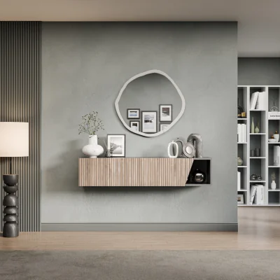 The Range Lugano Wall Mounted Entertainment Center - Black and Alina Pattern