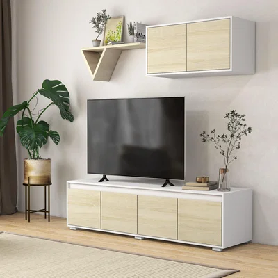 The Range 2 Pieces Freestanding TV Unit with Wall Mounted Storage Cabinet - White