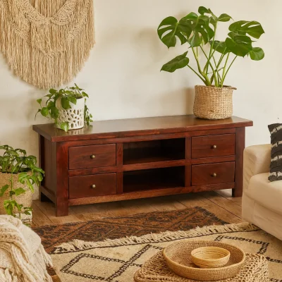 The Range Oxford Mahogany Mango Wood TV Cabinet with 4 Drawers and 2 Shelves - Brown