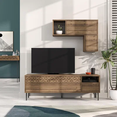 The Range Heaton Modern Tv Unit With Storage And Wall Shelf 144.6cm - Oak Effect