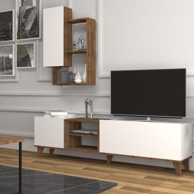 The Range Fennes TV Unit and Wall shelves up to 55-inch TV - White-Walnut - Silver