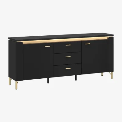 The Range Genoa TV Cabinet 2 Door 3 Drawer 155cm Wide in Black Matt/Gold - Black & Gold