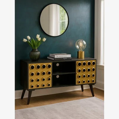 The Range Arti Mango Wood Media Unit - Gold, Brown