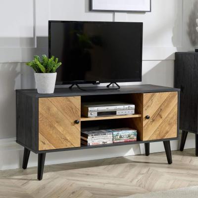 The Range Dallas 2 Door Herringbone TV Stand Storage Unit - Black