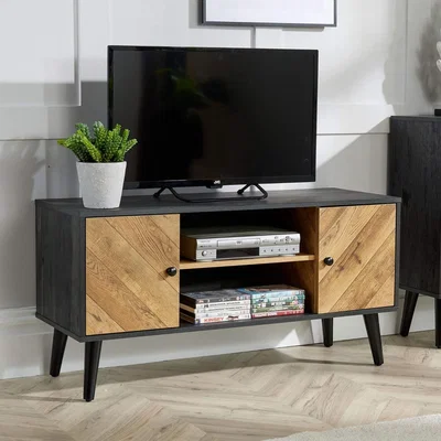 The Range Dallas 2 Door Herringbone TV Stand Storage Unit - Black