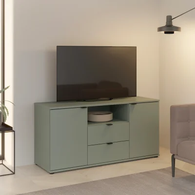 The Range Ganymede TV Unit with Open Shelf, 2 Drawers & 2 Doors - Sage Green