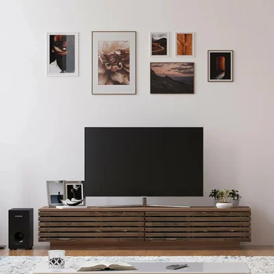 The Range Prestige Wood TV Unit - Walnut - Yellow