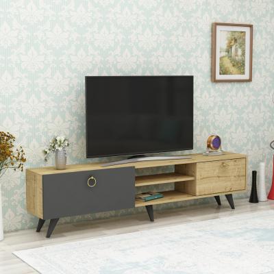 The Range Pino TV Stand and Media Console with Cabinets - Anthracite & Sapphire Oak