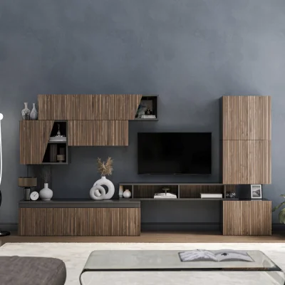 The Range Paris  Wall Mounted Entertainment Center - Black and Alina Pattern